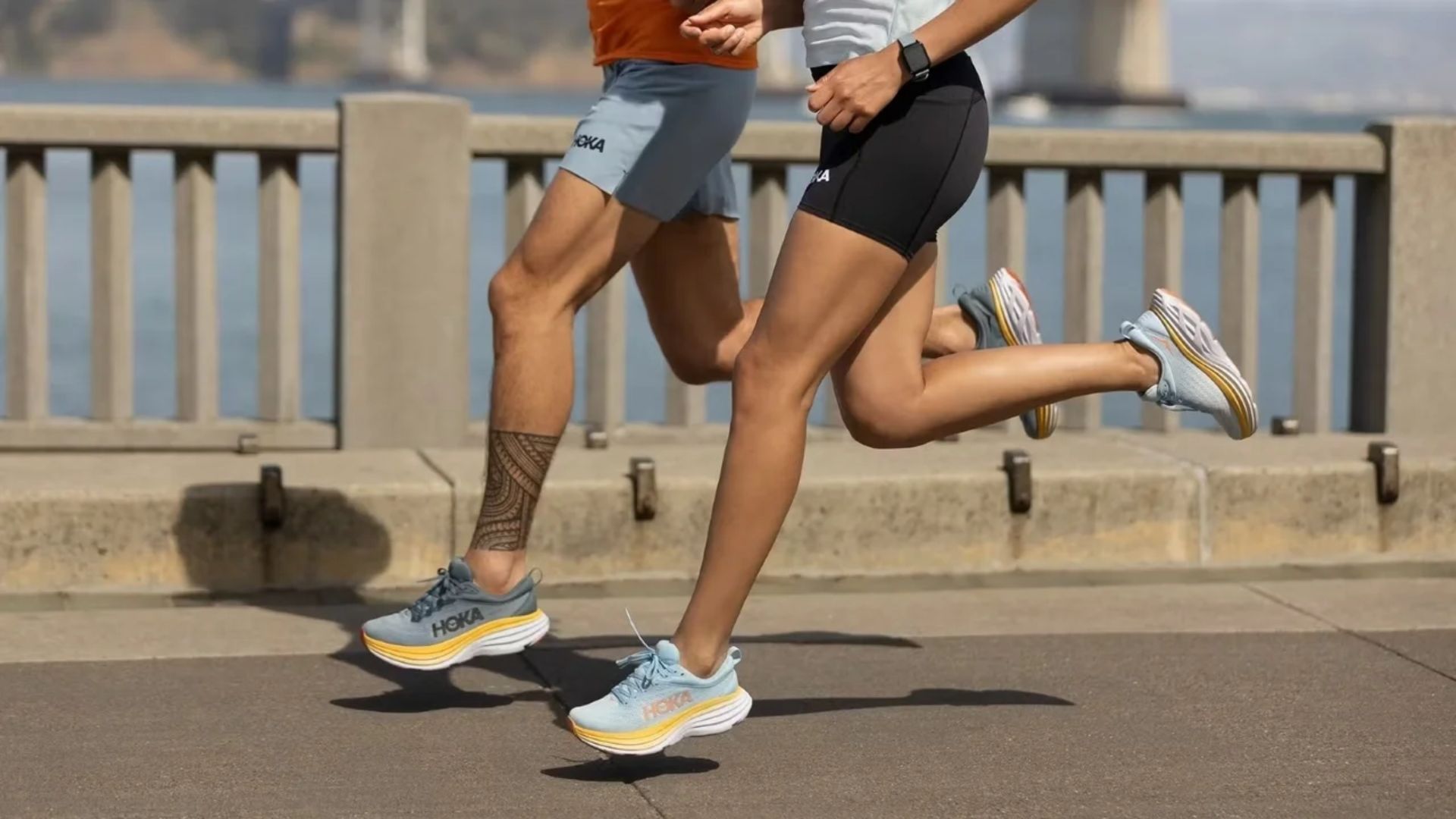 Runner wearing HOKA Clifton running shoes