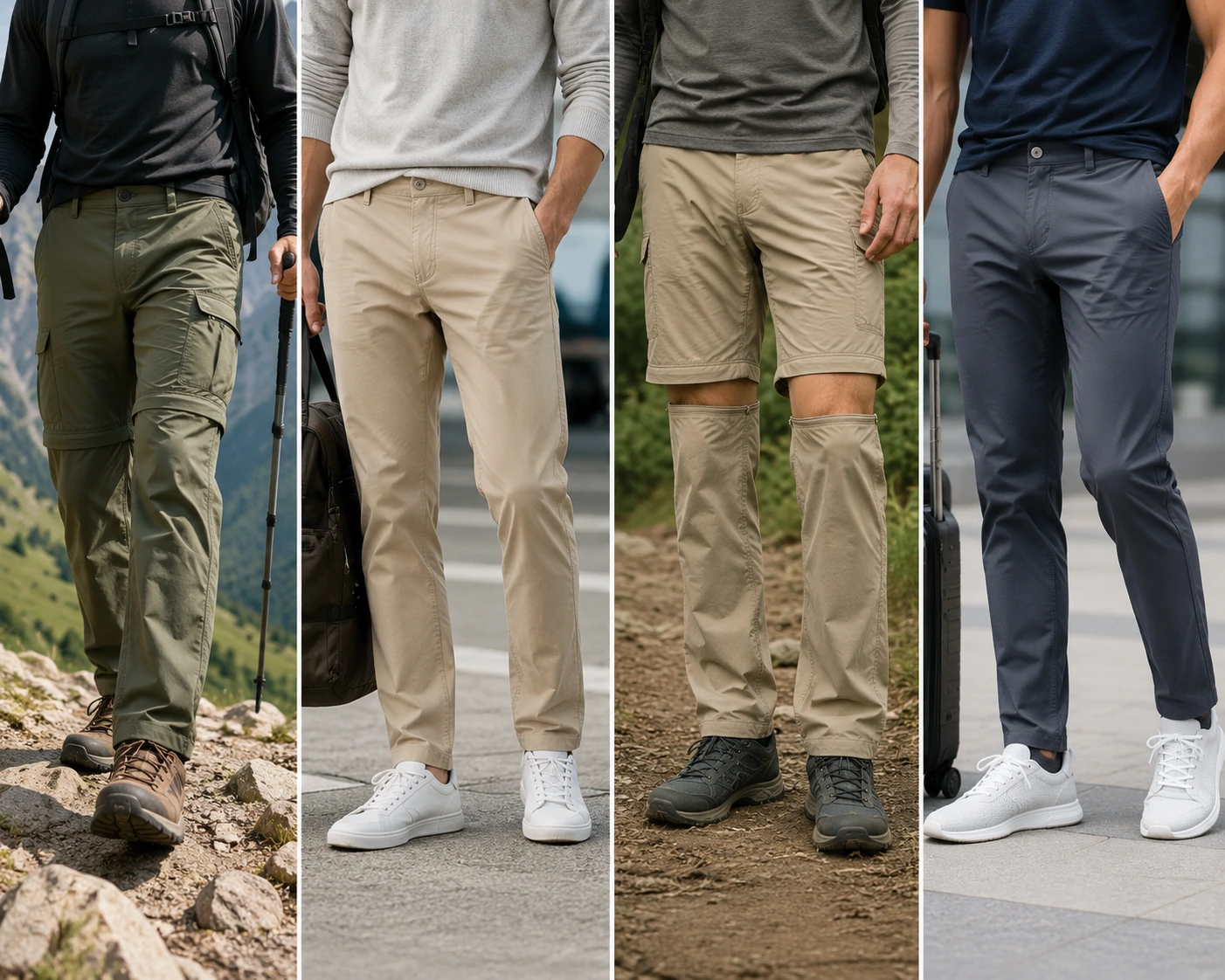 Different types of men's travel pants