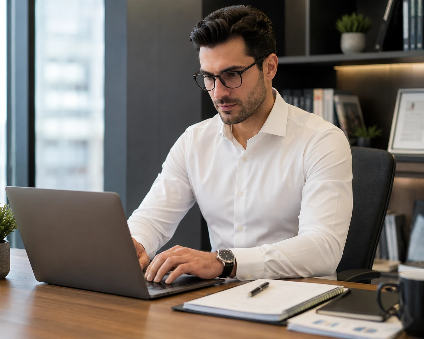 Man wearing a wrinkle-free shirt at work