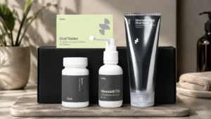 Sons UK hair loss treatment products including shampoo, minoxidil, and supplements for men